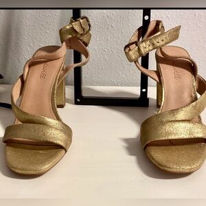 Madewell Gold Strappy Block Heels